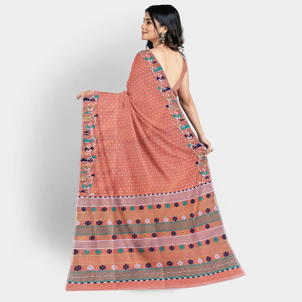 Sweet Pink Dhakai Jamdani Saree with Blouse Piece (Separately Provided) 2 Sweet Pink Dhakai Jamdani Saree with Blouse Piece