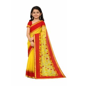 Yellow Bengali Net Saree for B...