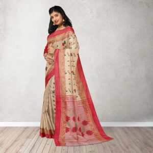 Cream Handwoven Pure Tussar Si...